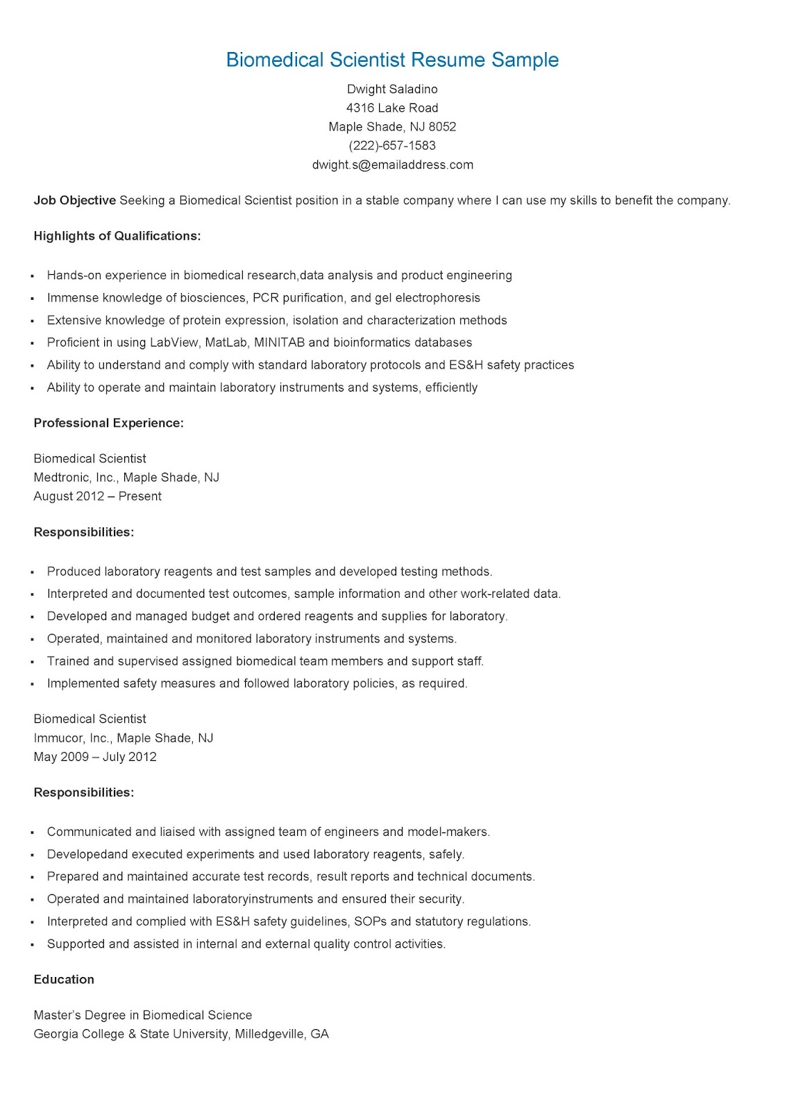 Promotional resume example